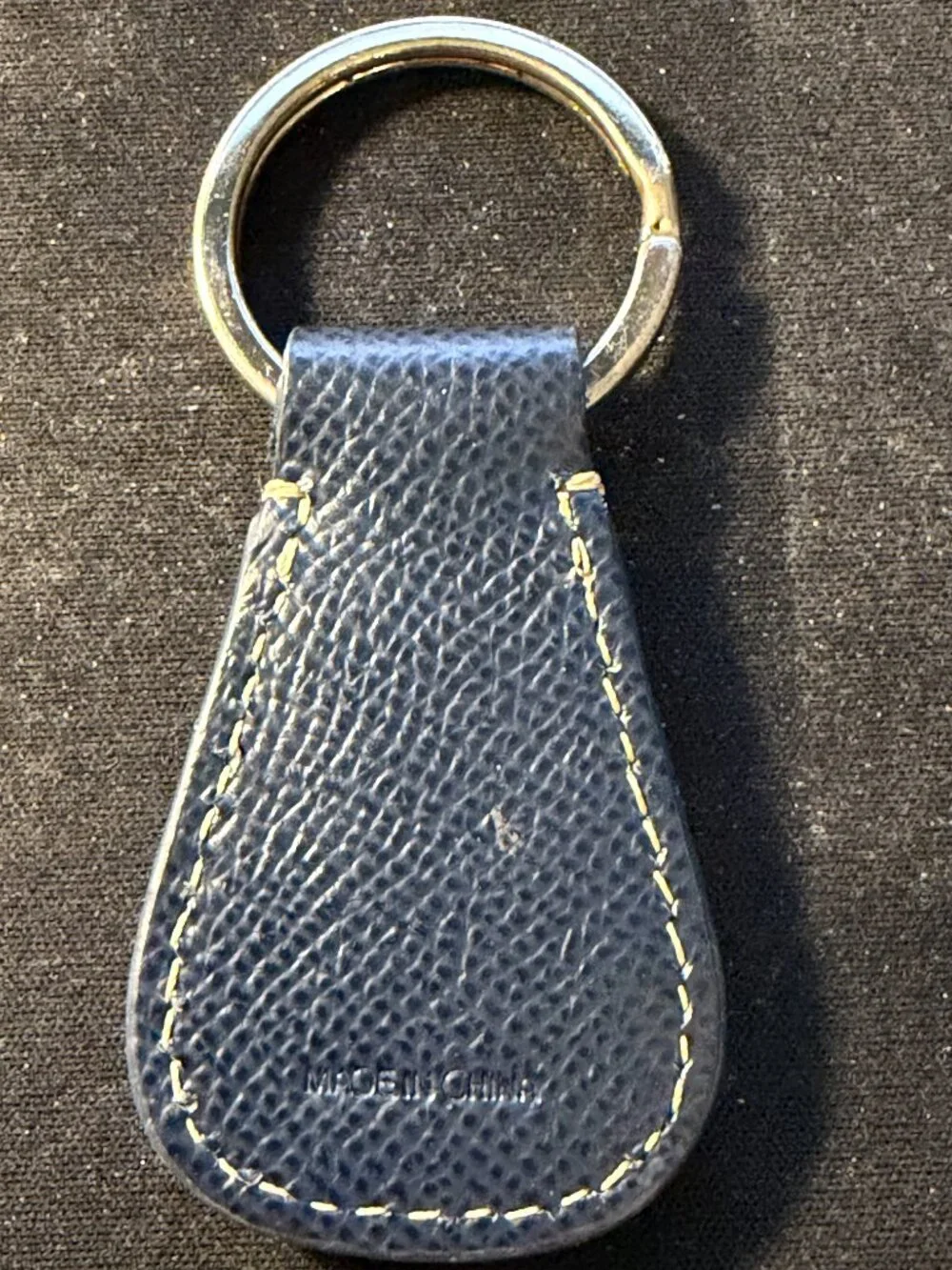 Vintage Dooney & Bourke Navy Blue Leather Duck Key Fob Keychain Silver Tone Ring
